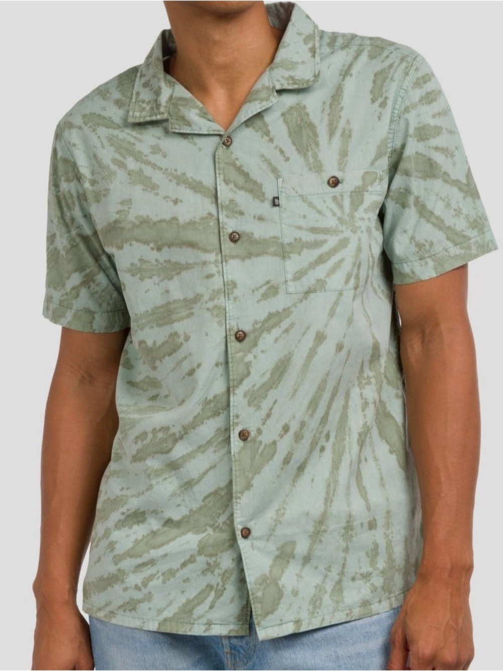 Junk Food Clothing Men's Sage Green Tie-Dye Short-Sleeve Button-Up Shirt